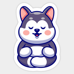 Cute baby husky meditation cartoon Sticker